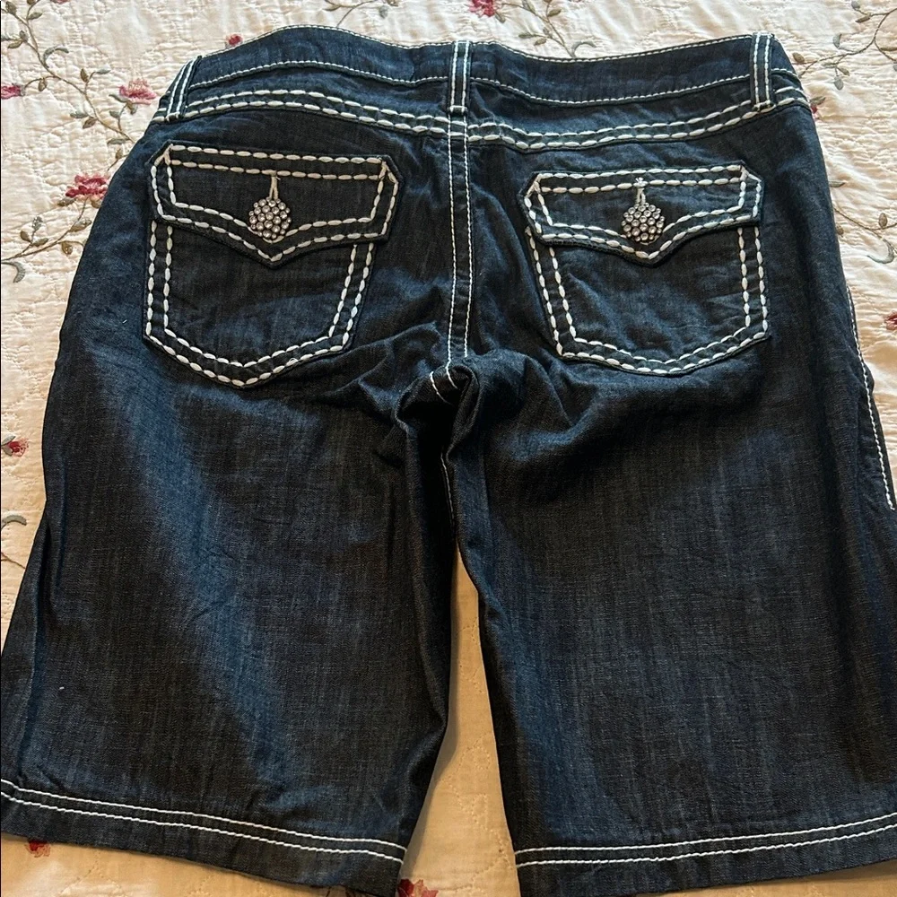 Rock 47 by Wrangler Women's Dark Blue Denim Jean SHORTS Bermuda Length Size 7/8